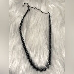 Vintage Premier Design Signed Graduated Hematite Round Bead Necklace